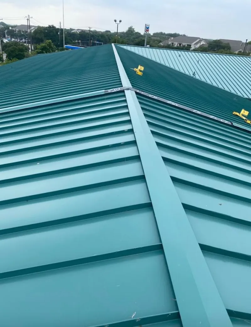 Green commercial metal roof ridge and valley for Metal Roof Repair in Cerritos
